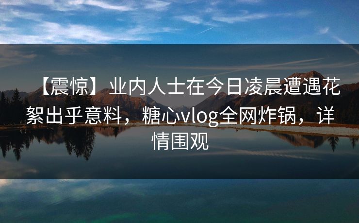 【震惊】业内人士在今日凌晨遭遇花絮出乎意料，糖心vlog全网炸锅，详情围观